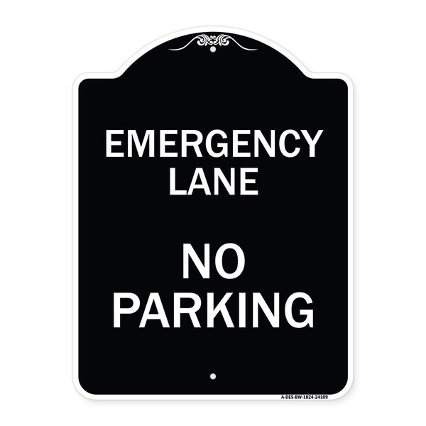 Signmission Emergency Lane No Parking Heavy-Gauge Aluminum Architectural Sign, 24" x 18", BW-1824-24109 A-DES-BW-1824-24109 - main